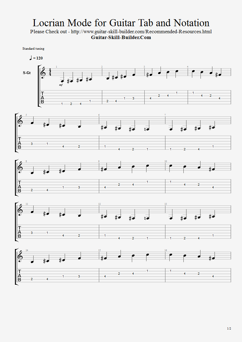 Locrian Mode for Guitar Tab and Notation